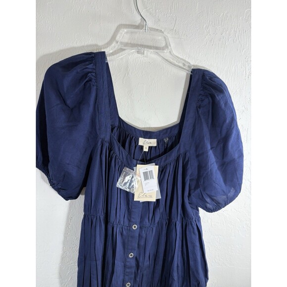 Elan Designer Navy NWT Blue Puff Sleeve Baby Doll Dress Womans Small Square Neck - Picture 7 of 9